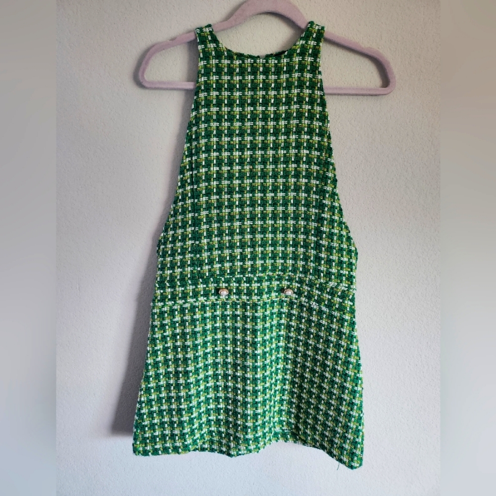 Green Tweed Sleeveless Dress